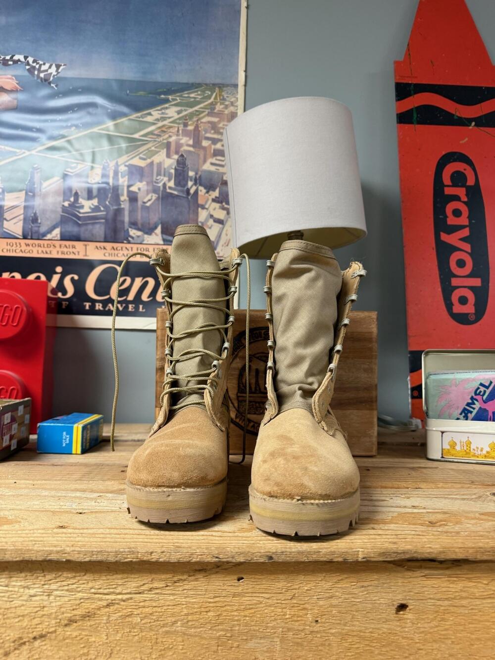 Combat Boots Womens Size 6.5 Beige Suede Vibram Sole Military Lace Up Mid Calf - Picture 4 of 16